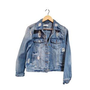 Ci Sono Denim Collection Distressed Light Blue Jean Jacket For Women Size L